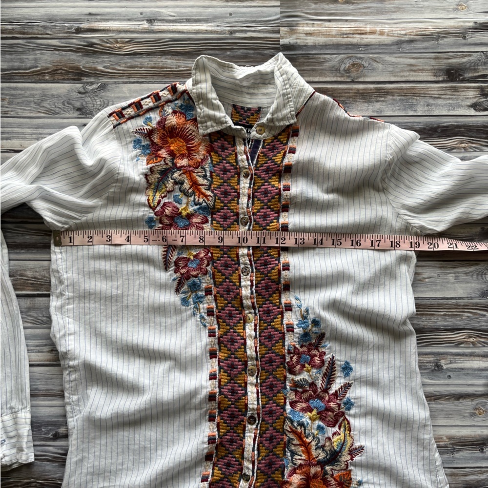 Johnny Was Caila Striped Blouse Floral Embroidery - Picture 9 of 11